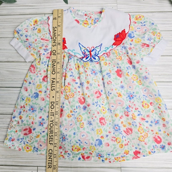 Dress Girls 18 Month White Floral Print Short Sleeve Bib Collar - Picture 4 of 5